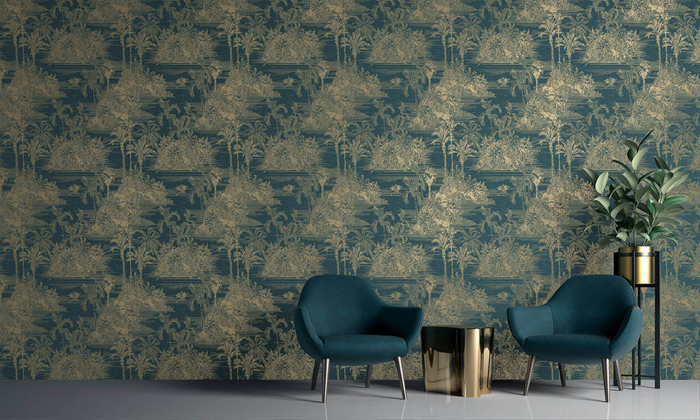 Behang Blauw-Goud