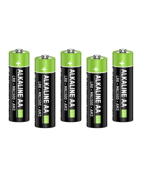 Vijf alkaline AA-batterijen van 1,5 volt