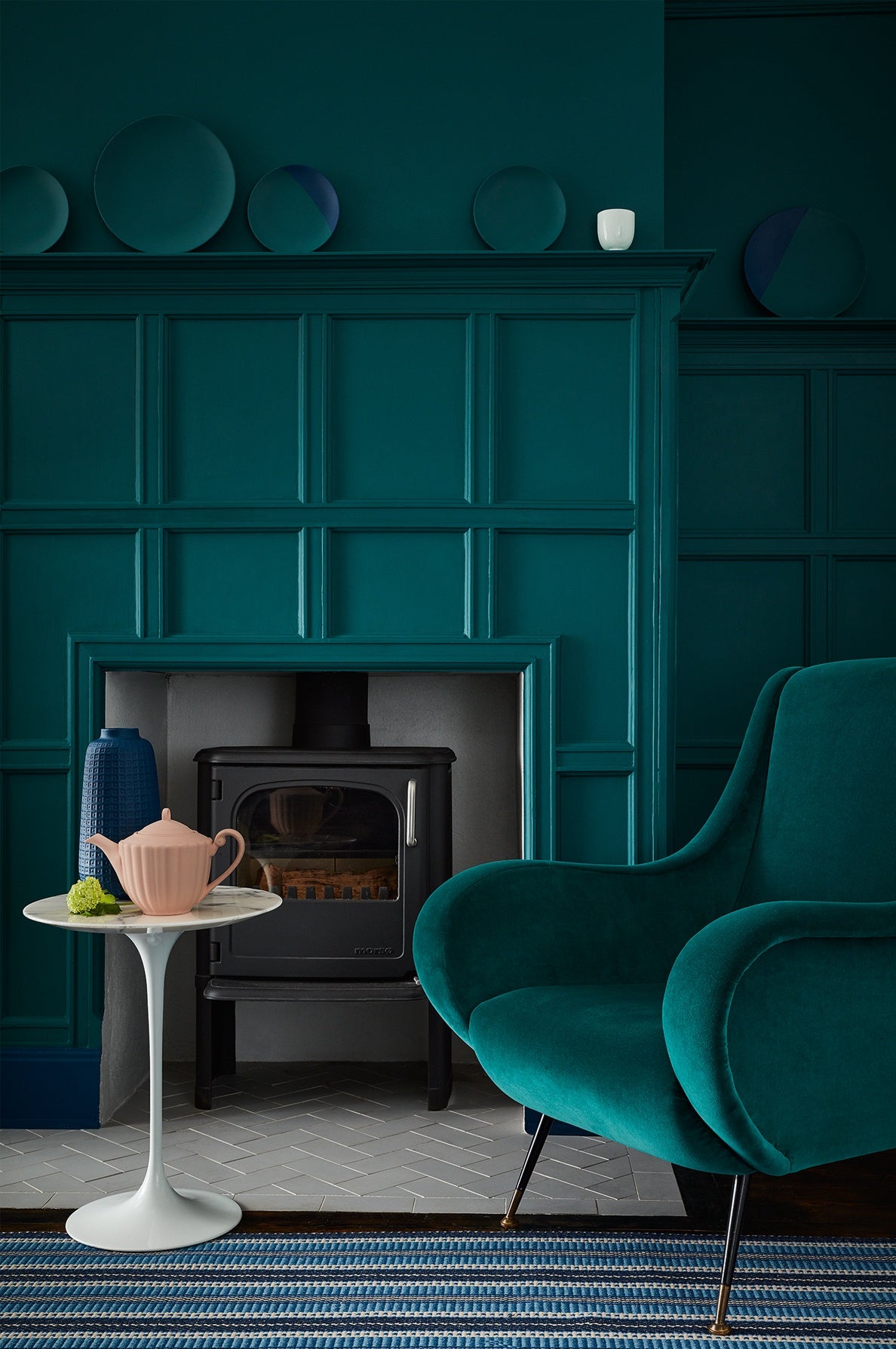 Little Greene Mid Azure Green (96) in een interieur