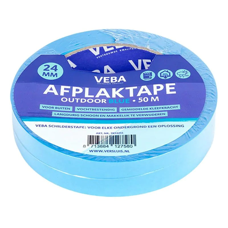 Afplaktape Blauw - 24 mm x 50 m - Voor buiten geschikt