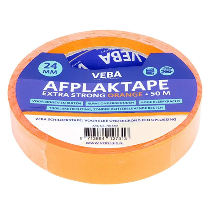 Afplaktape Oranje - 24 mm x 50 m - Voor ruwe ondergronden