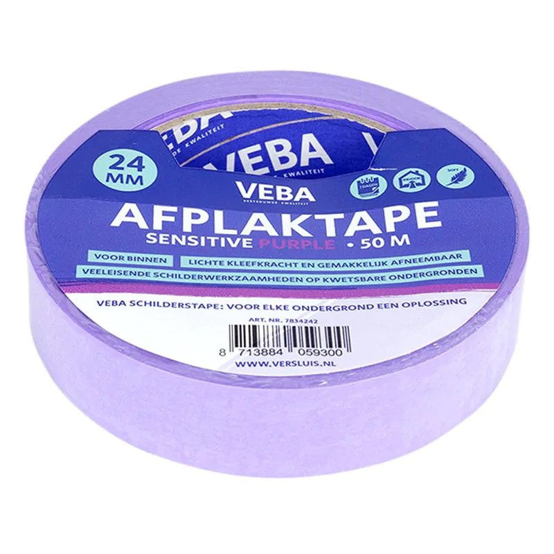 Afplaktape Paars - 24 mm x 50 m - Voor gevoelige ondergronden