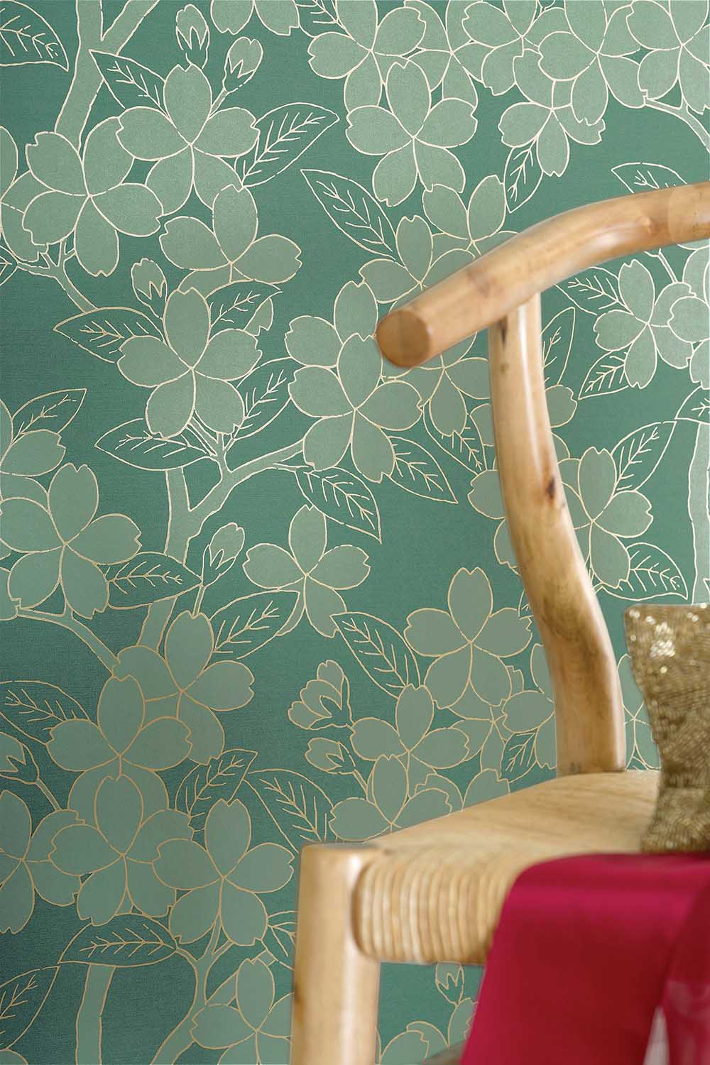Little Greene 20th Century Papers Camellia Late 19th Teal