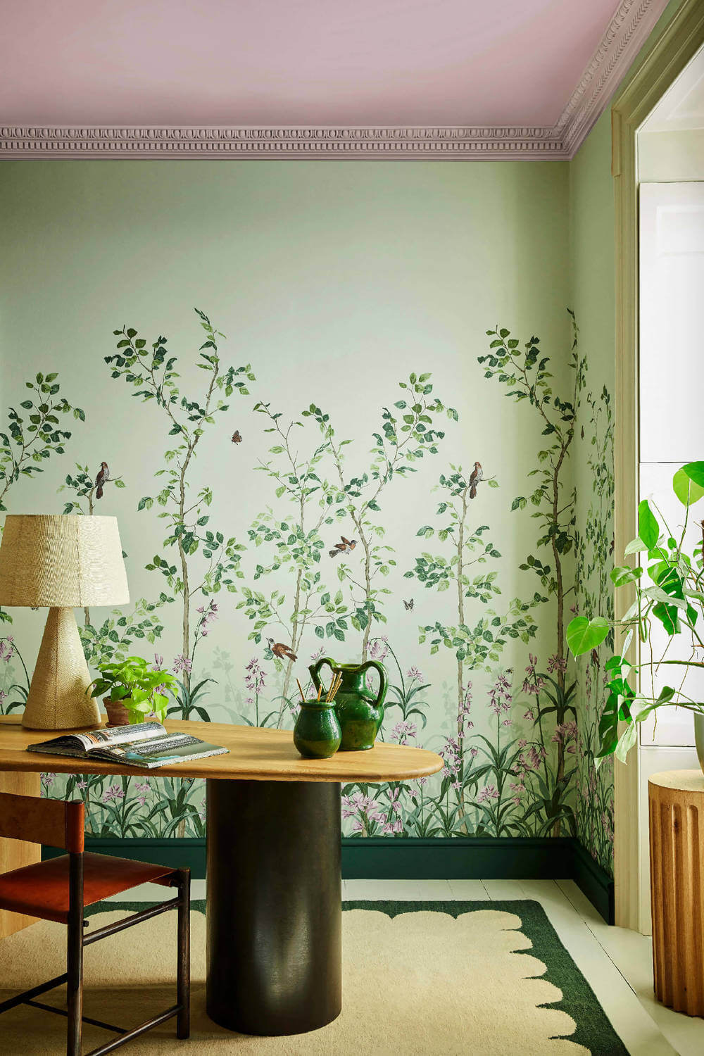 Little Greene National Trust Papers III Bird & Bluebell Pea Green