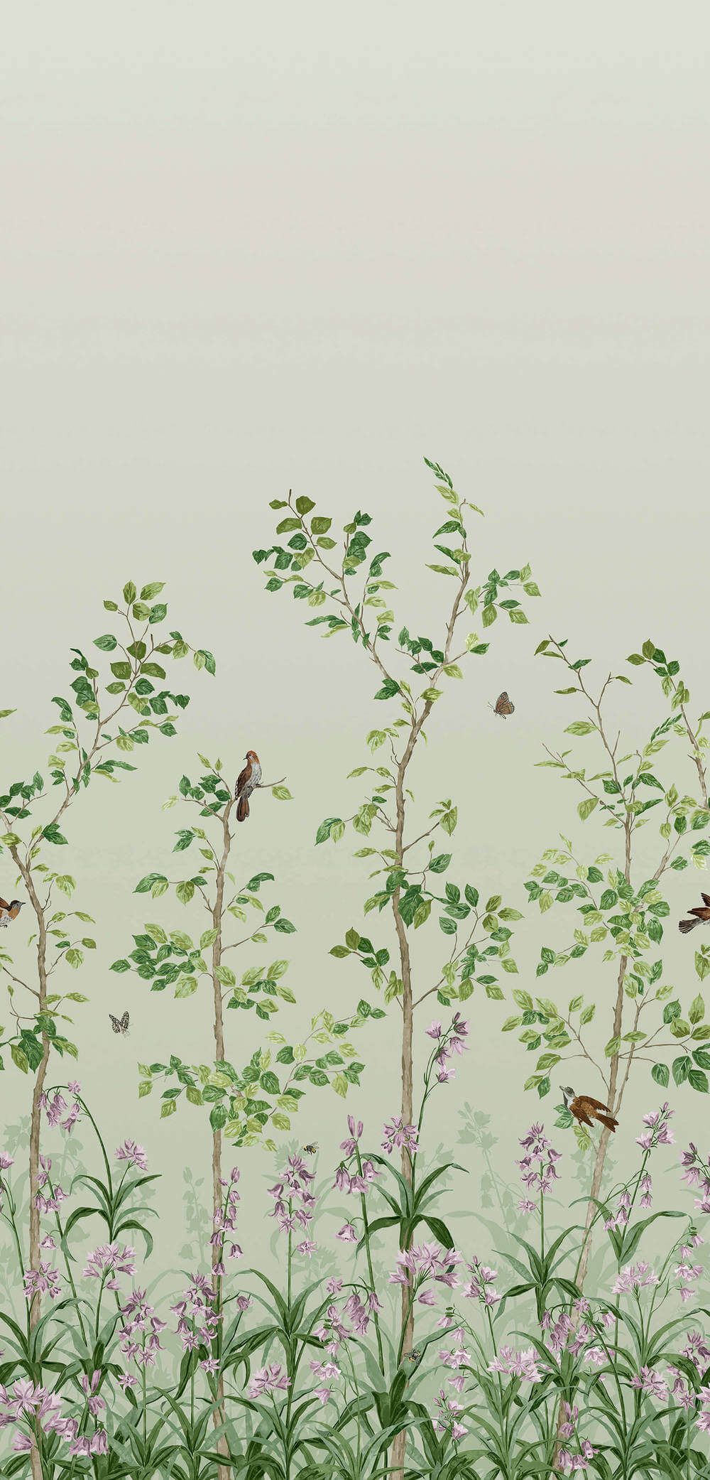 Little Greene National Trust Papers III Bird & Bluebell Pea Green