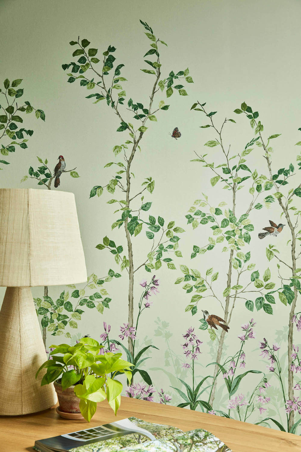 Little Greene National Trust Papers III Bird & Bluebell Pea Green