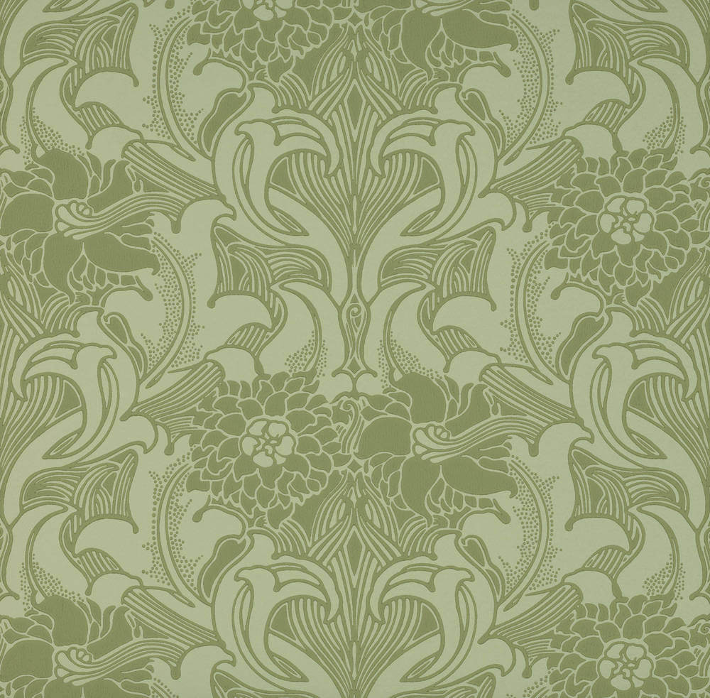 Little Greene National Trust Papers III Dahlia Scroll Pea Green