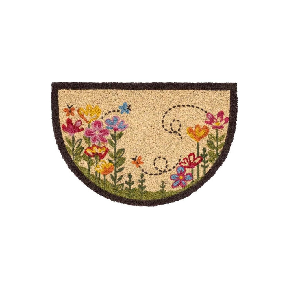 Hamat Ruco Print Flowers - Kokosmat halfrond met bloemen - 40 x 60 cm