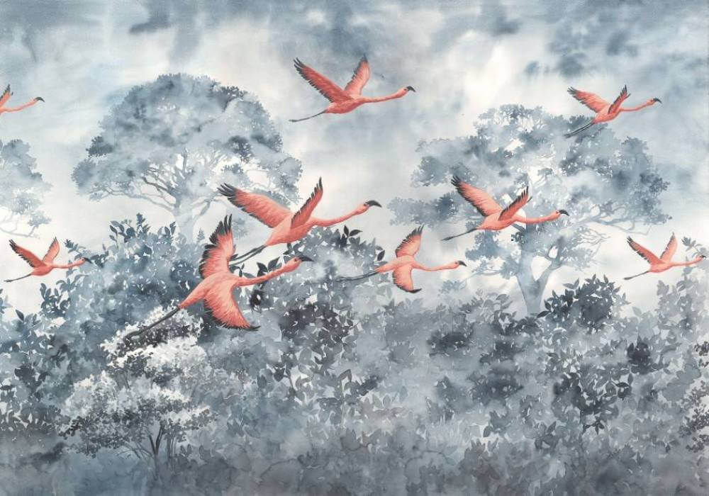 Komar Ink Flamingos in the Sky INX8-053