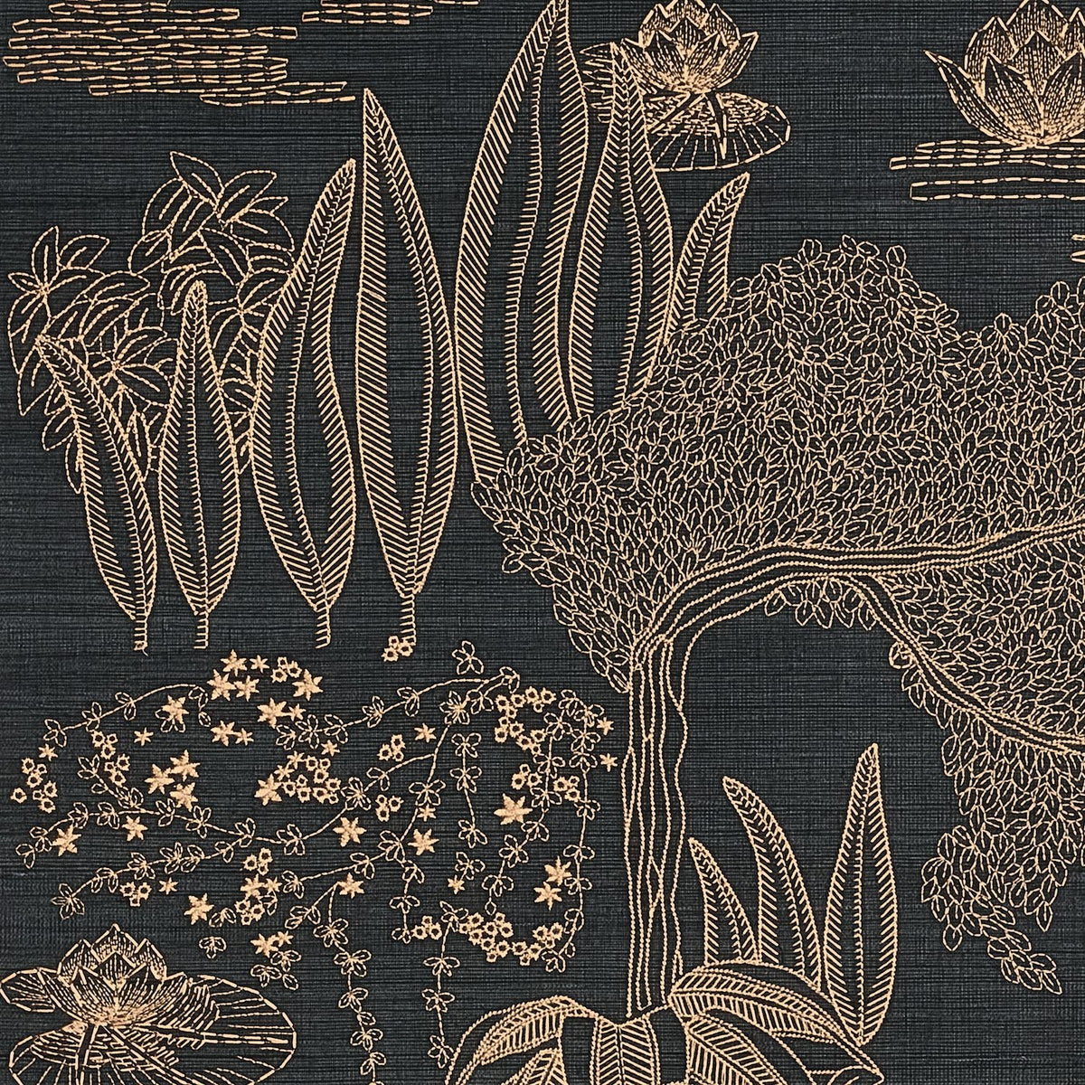 Casamance behang Hikari Hasu 71360107 noir cuivré