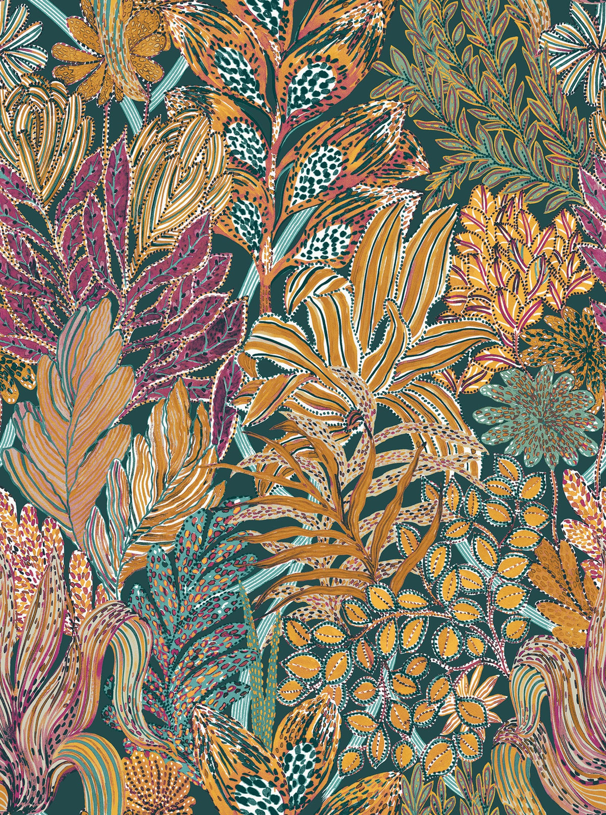 Casamance behang Jardin Félicia Borromee 74320936 pétrole multico