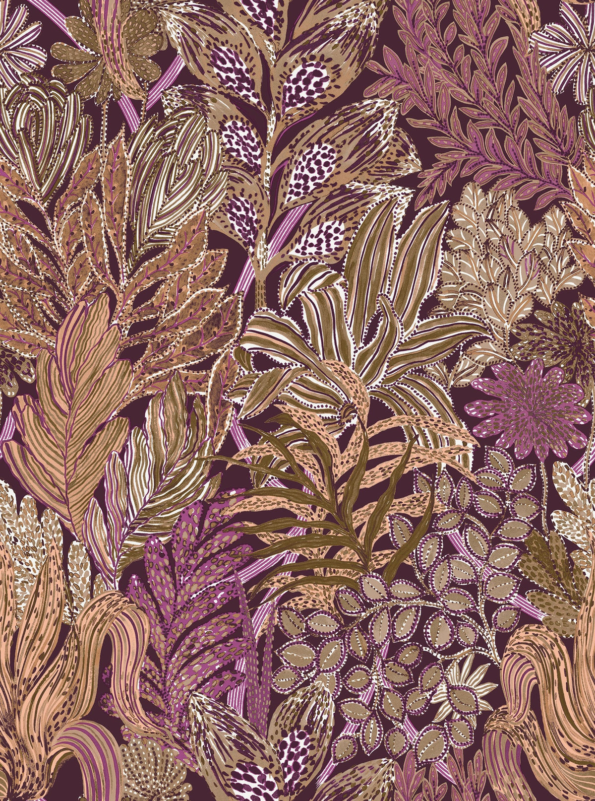 Casamance behang Jardin Félicia Borromee 74321038 pourpre olive