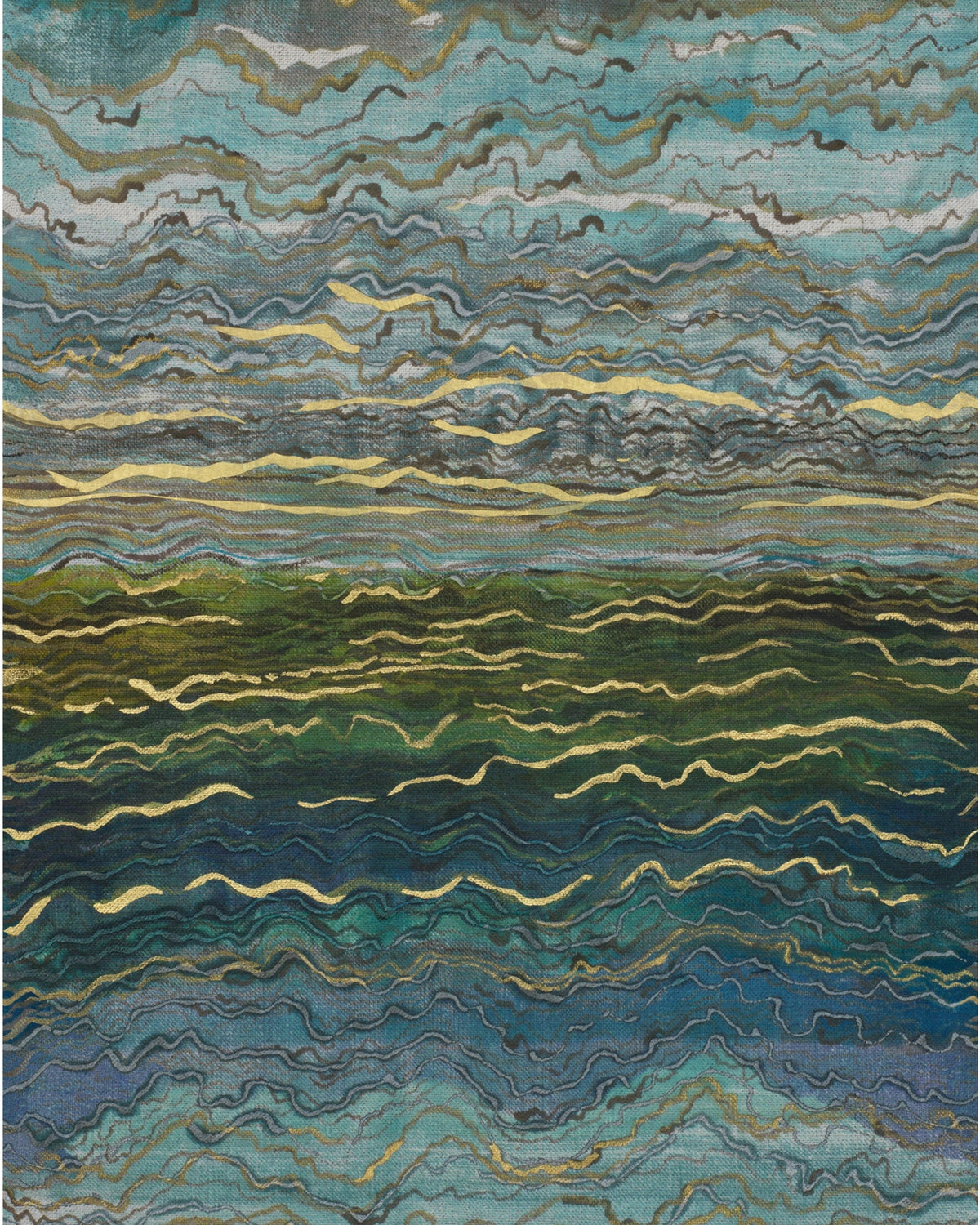 Casamance fotobehang Alliages Azurite 75064090 bleu vert doré, uitsnede