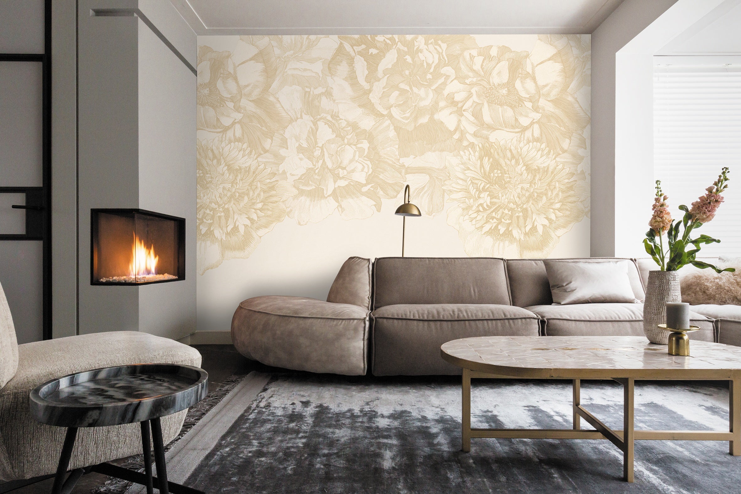 Eijffinger behang Museum 307405 flower fall gold in interieur