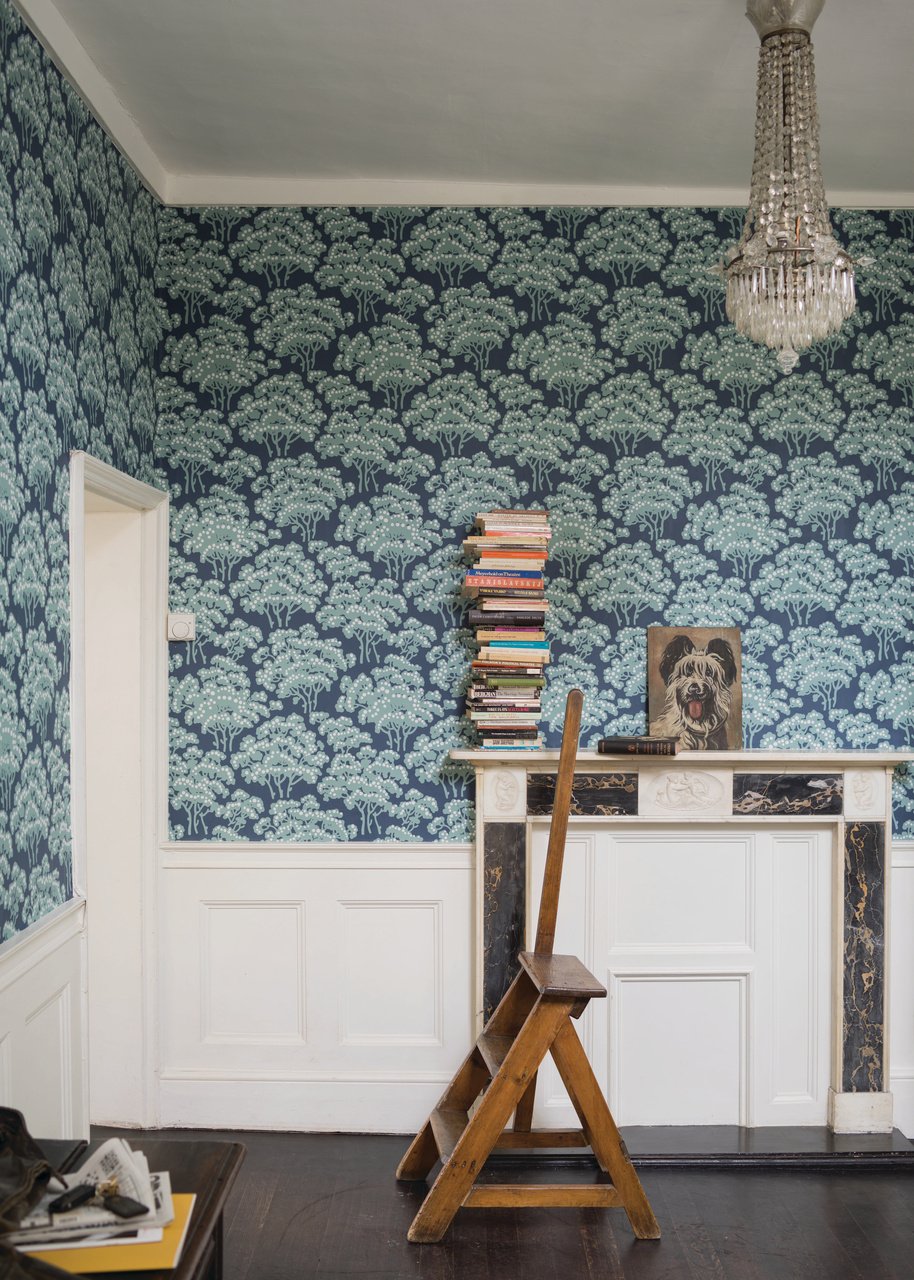 Farrow & Ball Hornbeam 5007 behang sfeerbeeld
