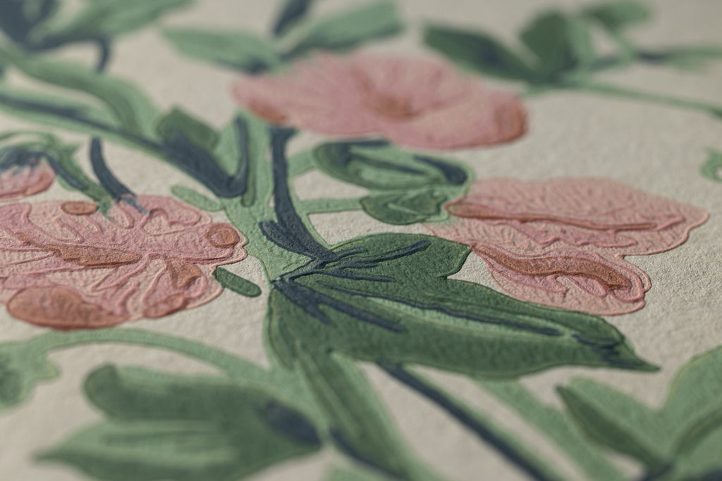 Farrow & Ball The Heritage Papers 6702 Sweet Pea behang, close-up van de print 2