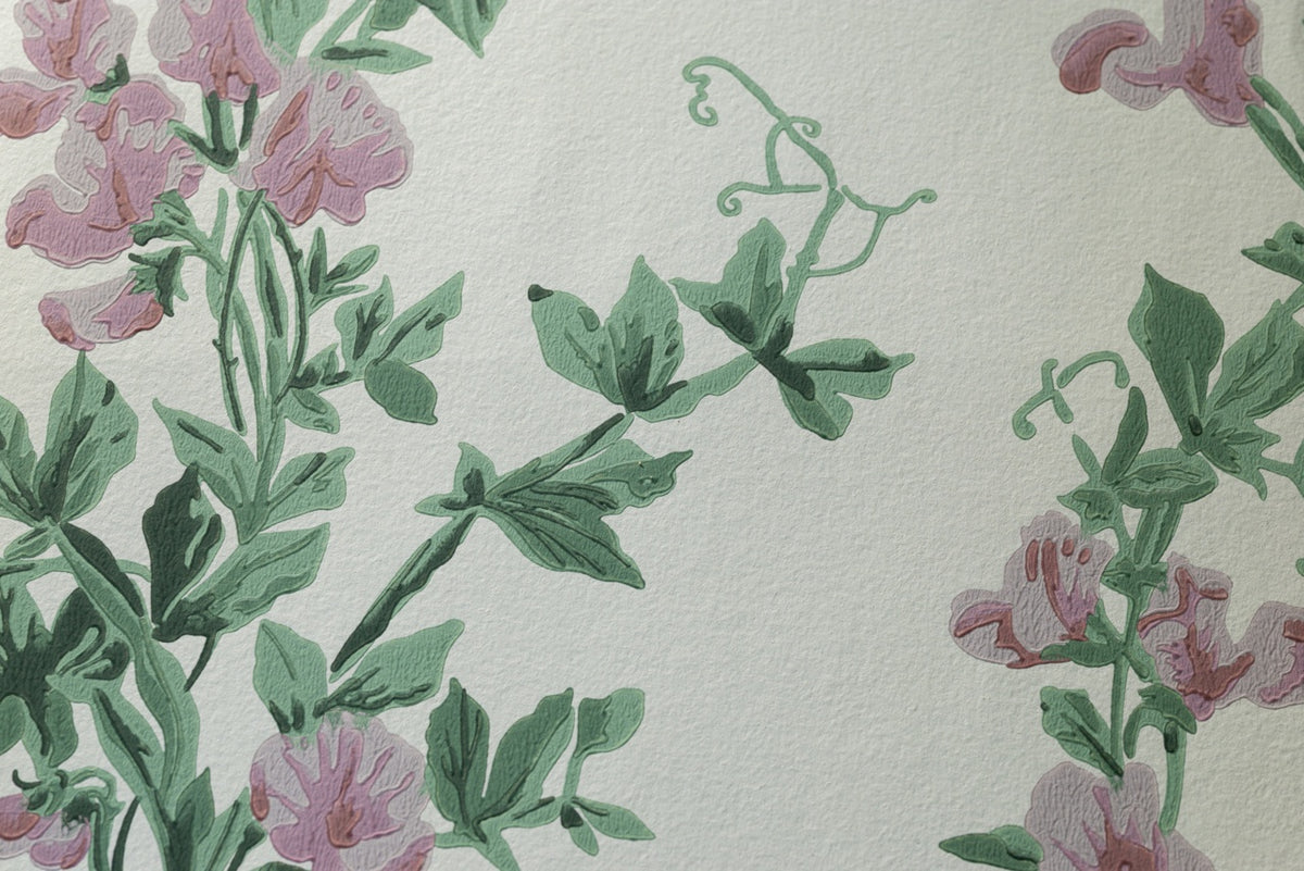 Farrow & Ball The Heritage Papers 6703 Sweet Pea behang, close-up van de print