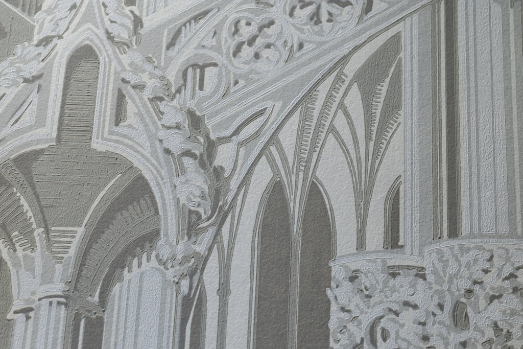 Farrow & Ball The Heritage Papers 6901 Gothic behang, close-up van de print