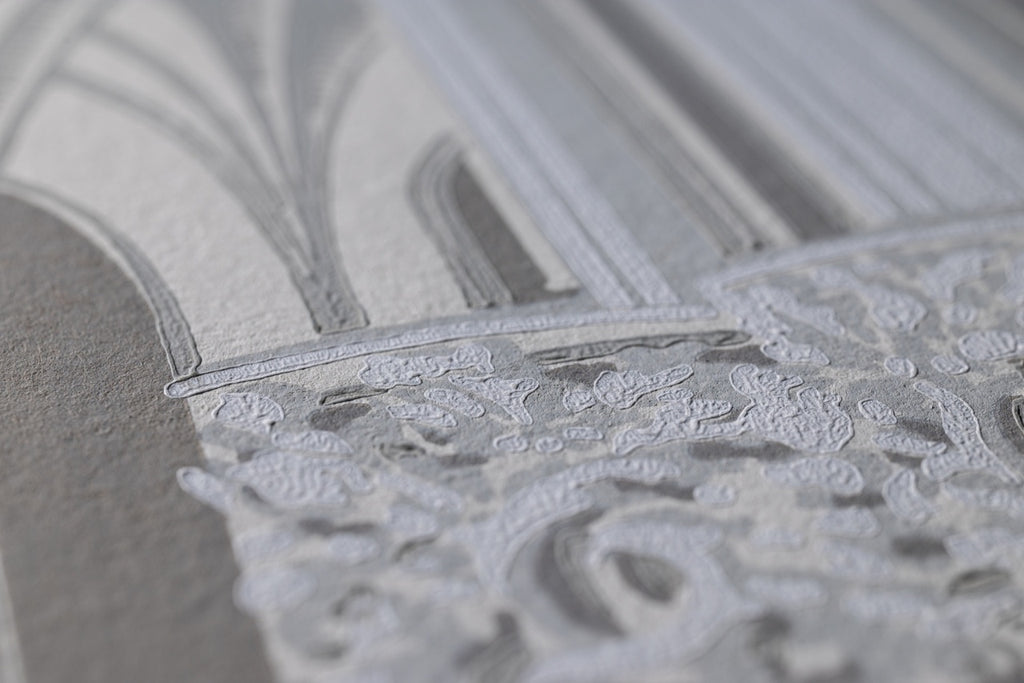 Farrow & Ball The Heritage Papers 6901 Gothic behang, close-up van de print 2