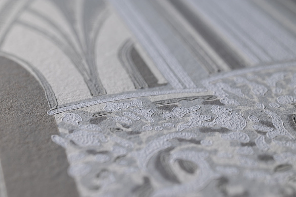 Farrow & Ball The Heritage Papers 6901 Gothic behang, close-up van de print 2
