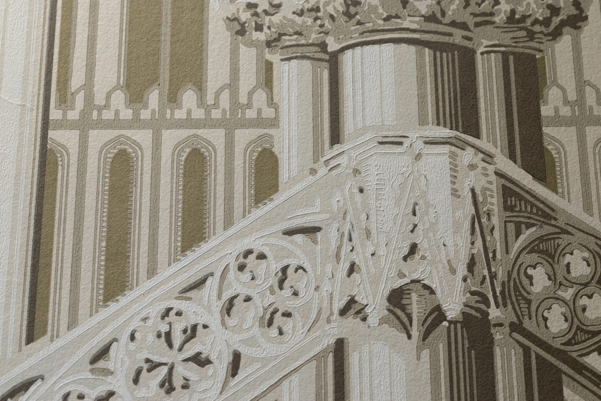Farrow & Ball The Heritage Papers 6902 Gothic behang, close-up van de print