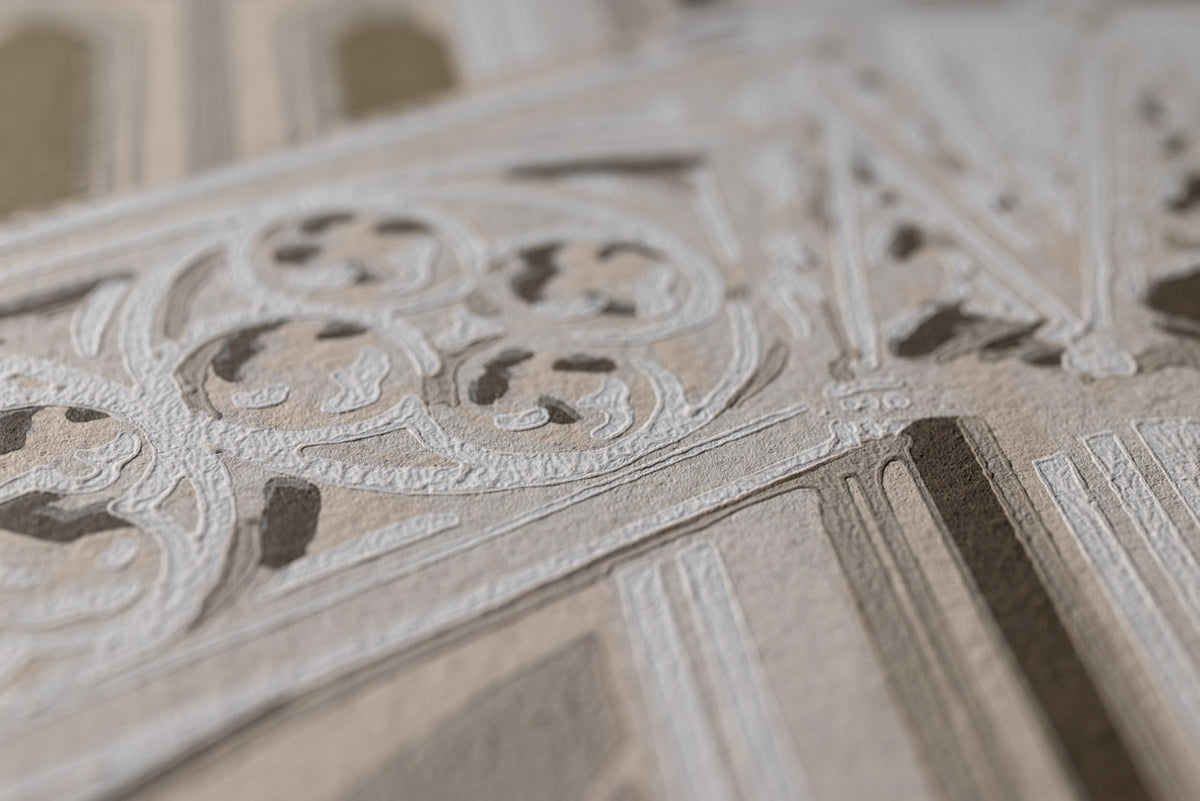 Farrow & Ball The Heritage Papers 6902 Gothic behang, close-up van de print 2