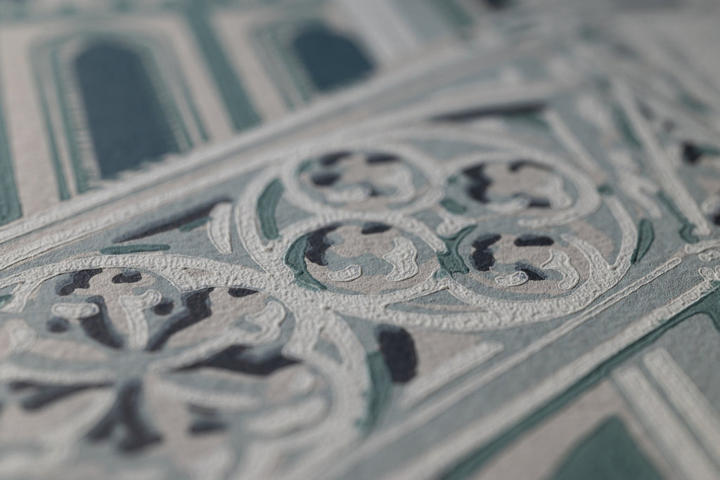 Farrow & Ball The Heritage Papers 6903 Gothic behang, close-up van de print 2