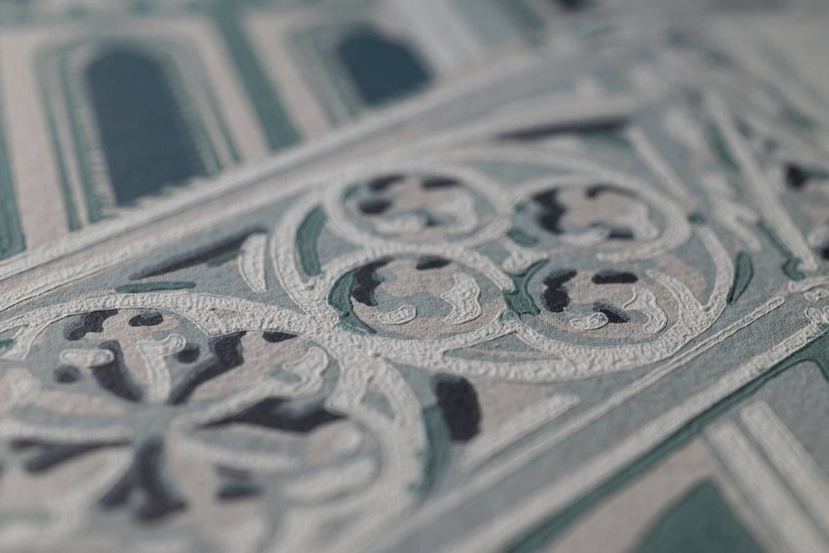 Farrow & Ball The Heritage Papers 6903 Gothic behang, close-up van de print 2