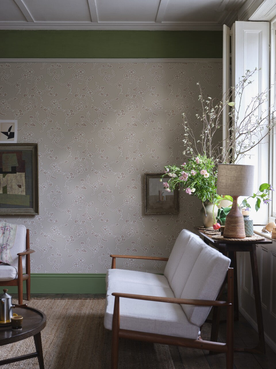 Farrow & Ball The Purnon Papers BP 6301 Adelaide behang in een interieur