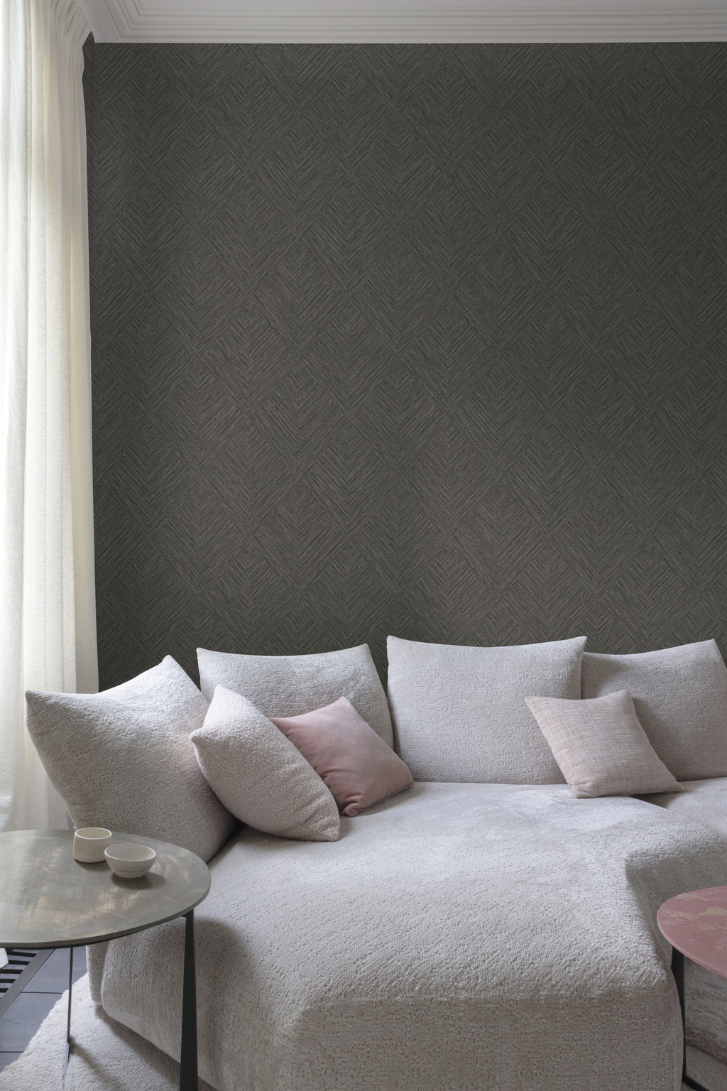 Hookedonwalls Woven Island Diamond 28854 behang sfeerbeeld