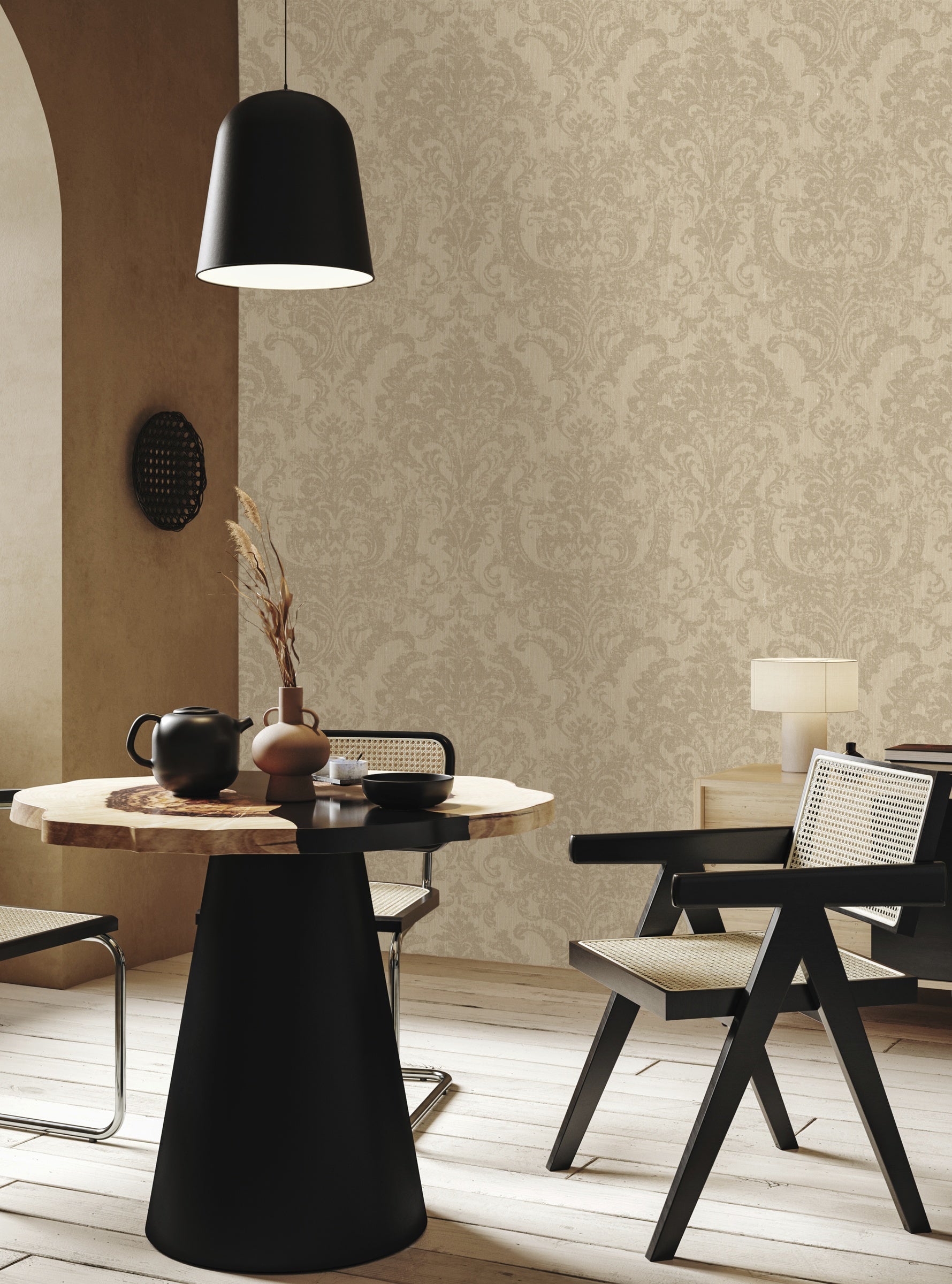 Hookedonwalls Chunky Weaves Damask 30611 behang sfeerbeeld