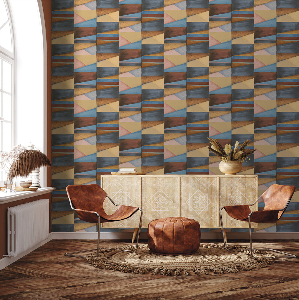 Hookedonwalls Silhouette Color Blocks 34830 behang sfeerbeeld