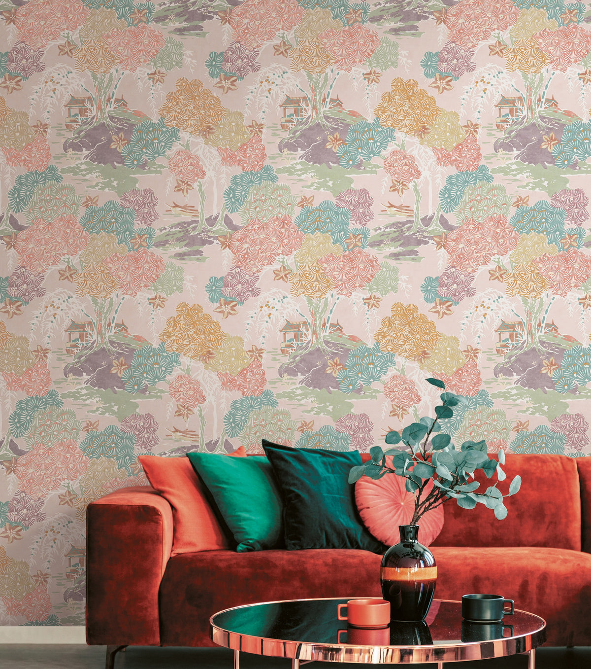 Hookedonwalls Scalamandre Sea Of Trees JV26032 behang sfeerbeeld