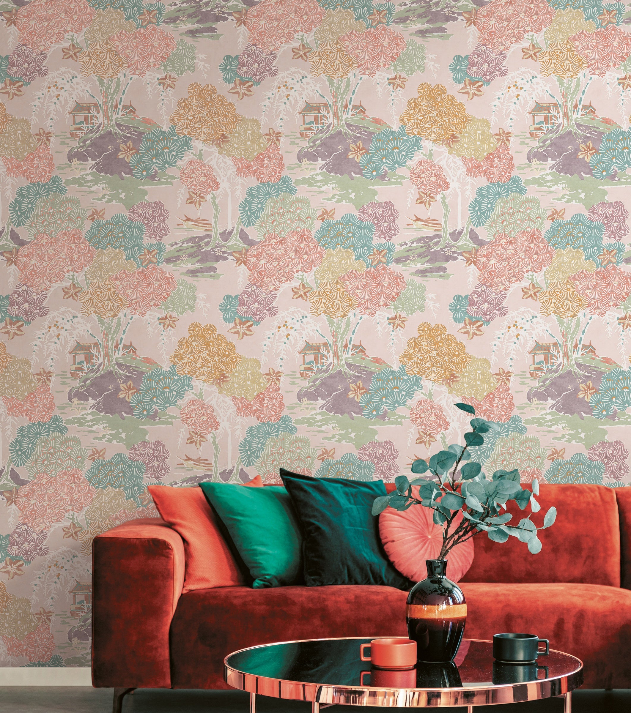 Hookedonwalls Scalamandre Sea Of Trees JV26032 behang sfeerbeeld