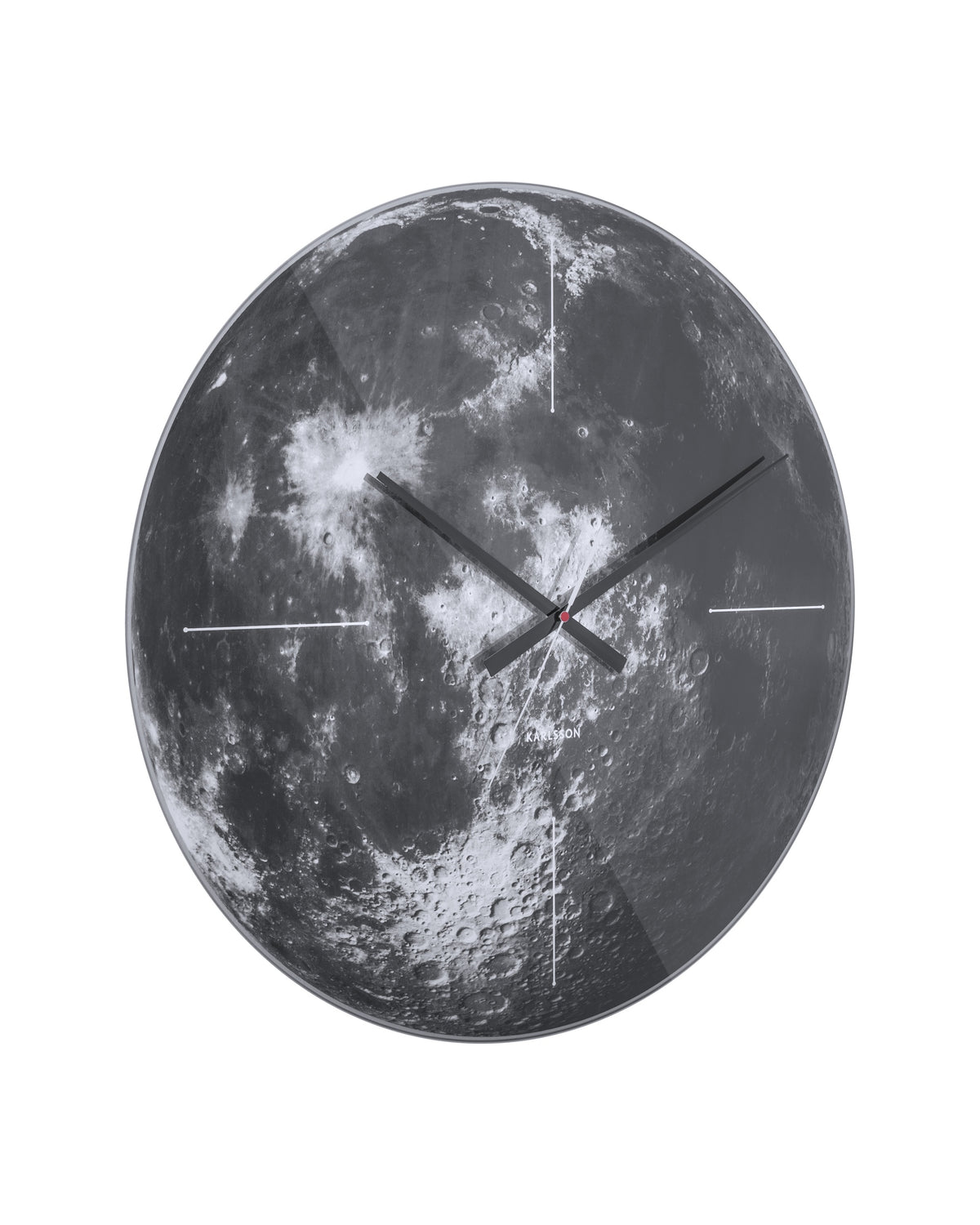 Karlsson wandklok Moon, spiegelglas, geruisloos, vooraanzicht