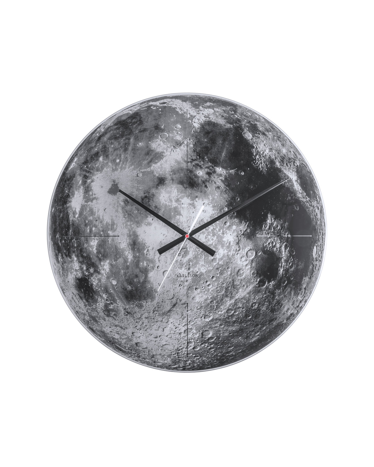 Karlsson wandklok Moon, spiegelglas, geruisloos, vooraanzicht