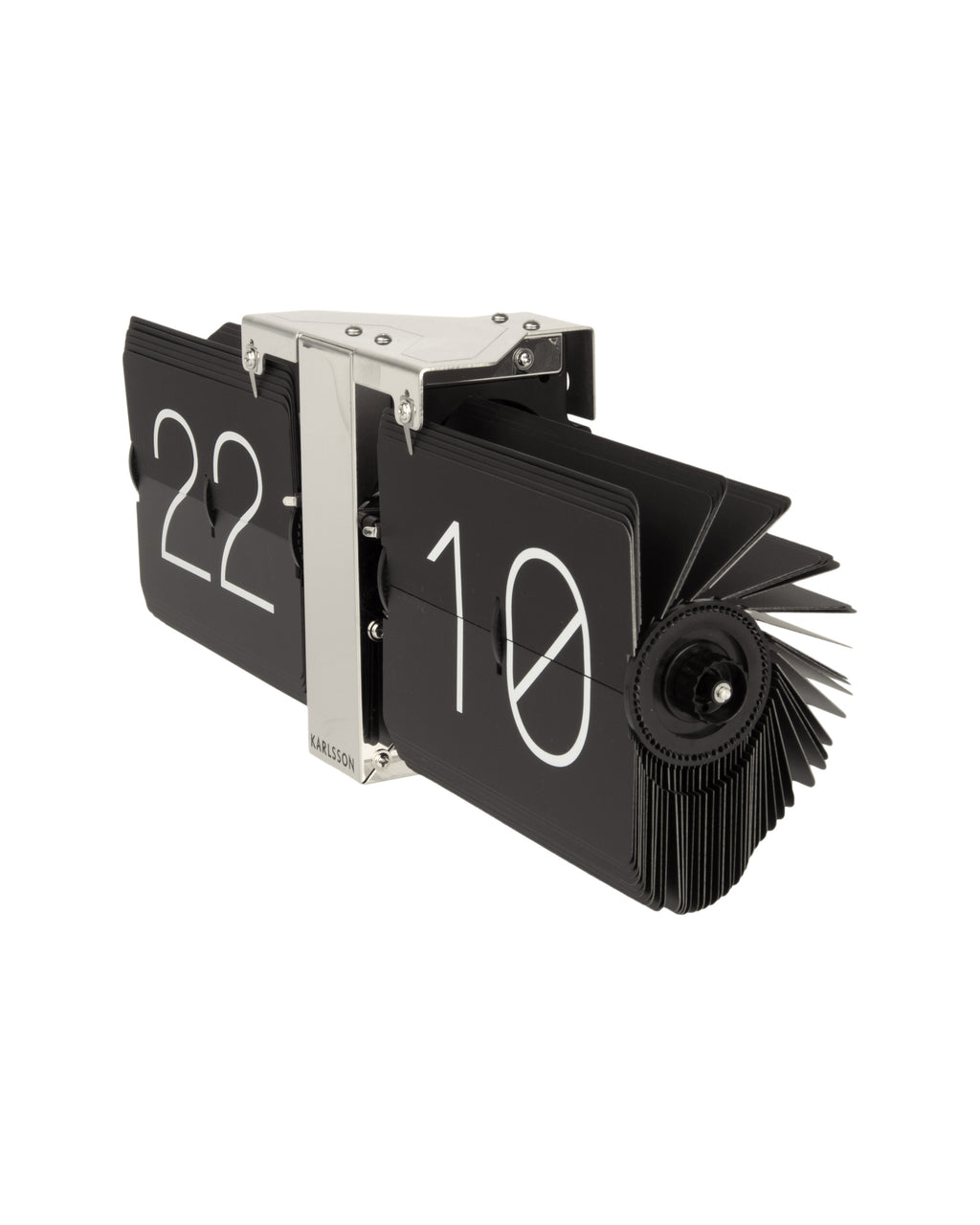 Karlsson flipklok Flip Clock No Case, zwart met chromen standaard, schuin aanzicht