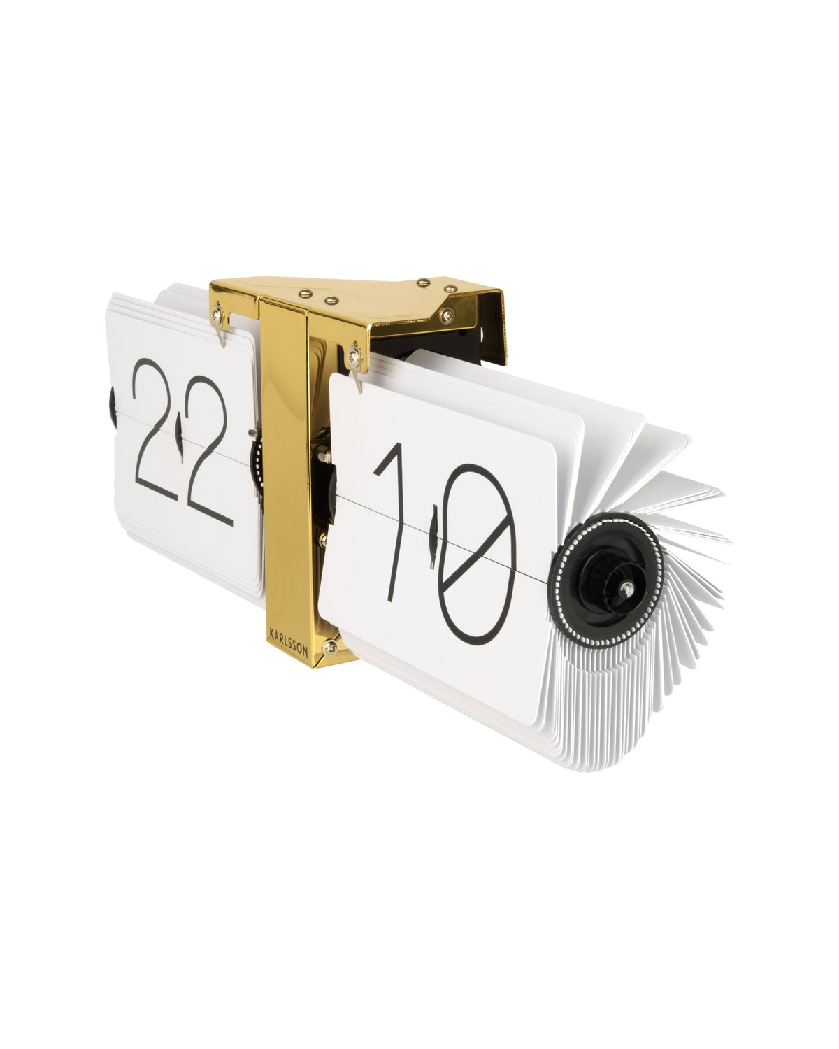 Karlsson flipklok Flip Clock No Case, wit met messing standaard, schuin aanzicht