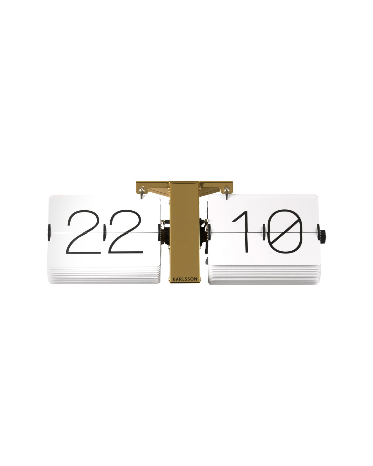 Karlsson flipklok Flip Clock No Case, wit met messing standaard, vooraanzicht