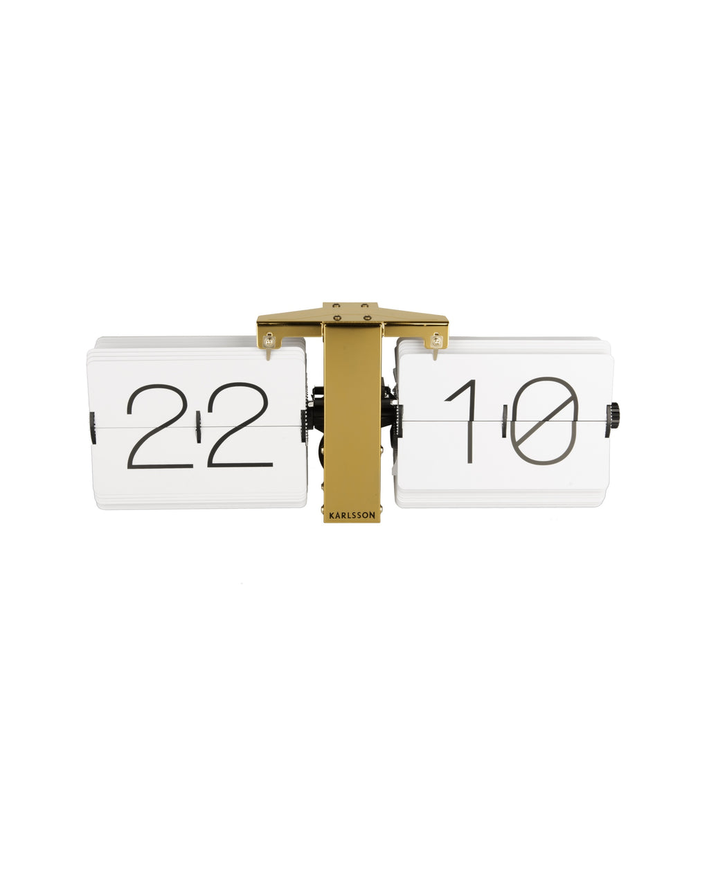 Karlsson flipklok Flip Clock No Case, wit met messing standaard, vooraanzicht