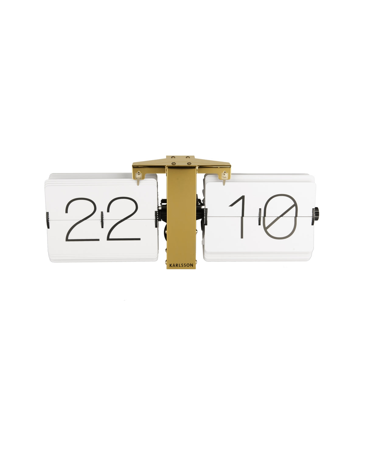 Karlsson flipklok Flip Clock No Case, wit met messing standaard, vooraanzicht