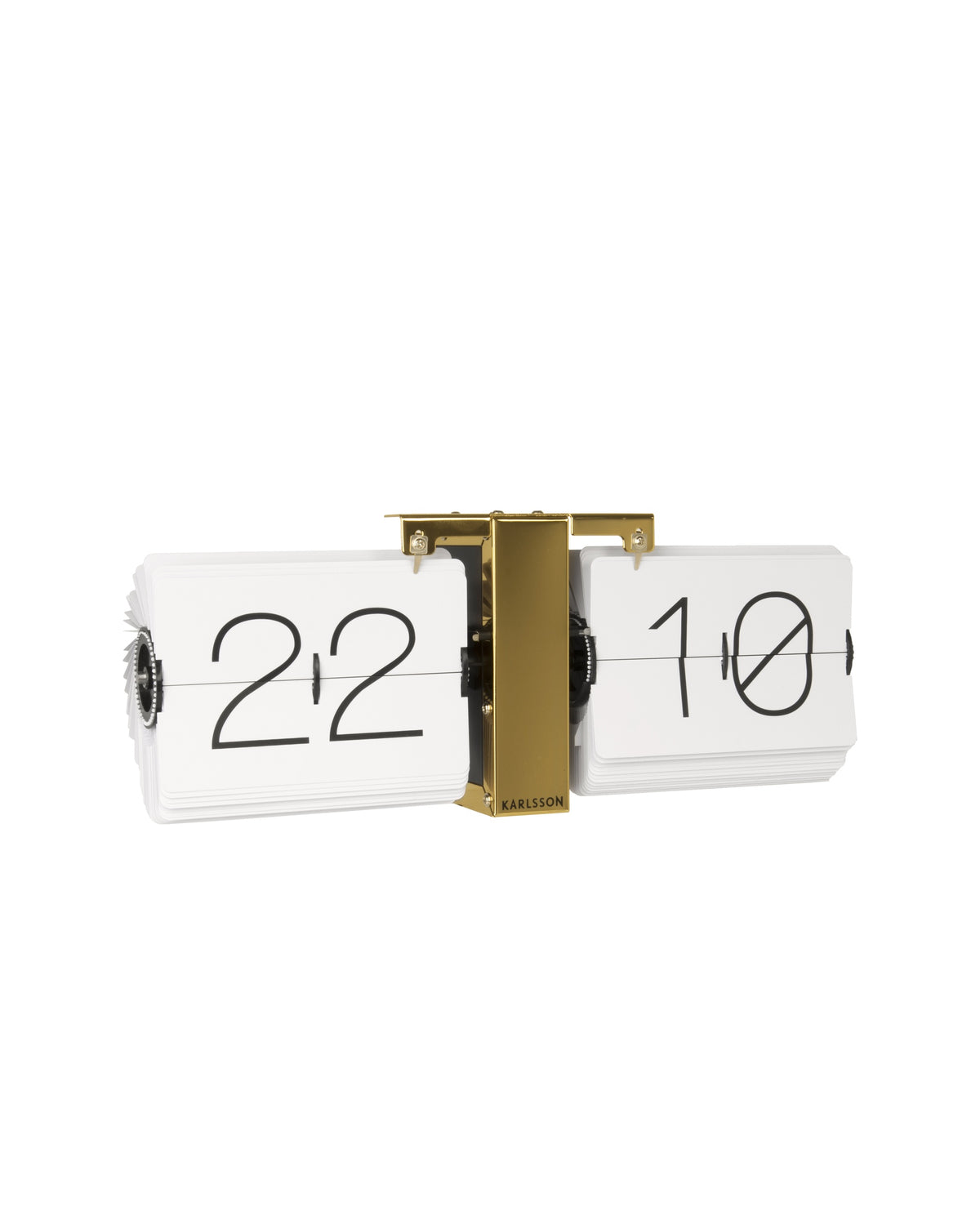 Karlsson flipklok Flip Clock No Case, wit met messing standaard, schuin aanzicht