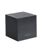 Karlsson wekker Mini Cube, zwart fineer, witte led, schuin aanzicht