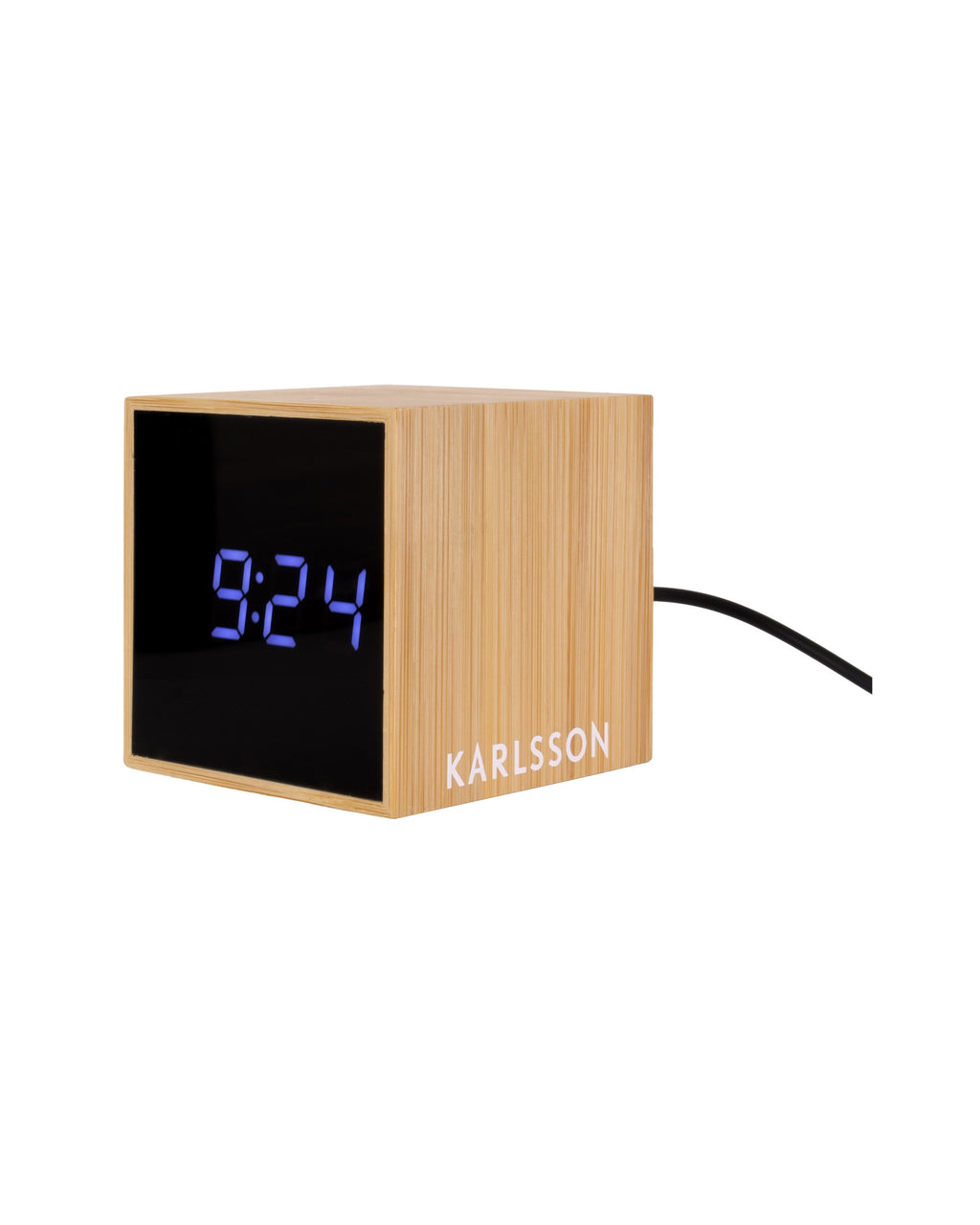 Karlsson wekker Mini Cube, bamboe, schuin vooraanzicht