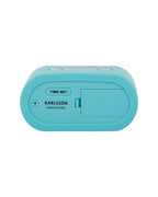 Karlsson wekker Gummy Rubberized, turquoise blauw, achterkant met knoppen en batterijvak