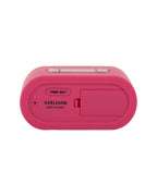 Karlsson wekker Gummy Rubberized, helderroze, achterkant met knoppen en batterijvak