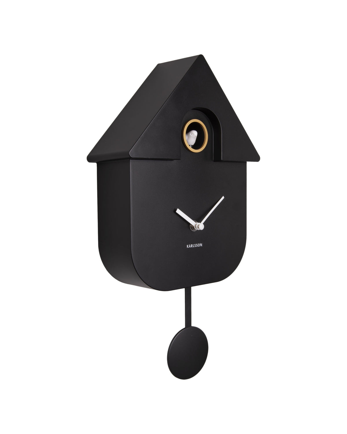 Karlsson koekoeksklok Modern Cuckoo, zwart abs, schuin vooraanzicht