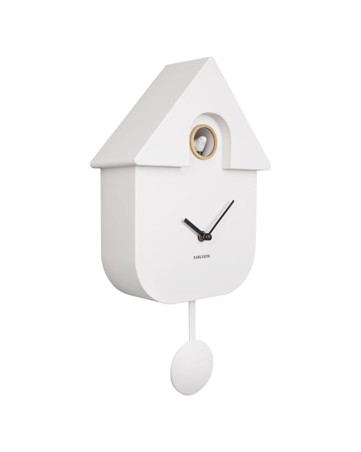 Karlsson koekoeksklok Modern Cuckoo, wit, schuin vooraanzicht