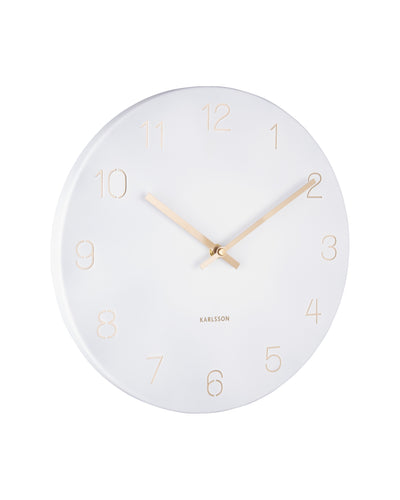Karlsson wandklok Charm Small, gegraveerde cijfers, wit, schuin vooraanzicht