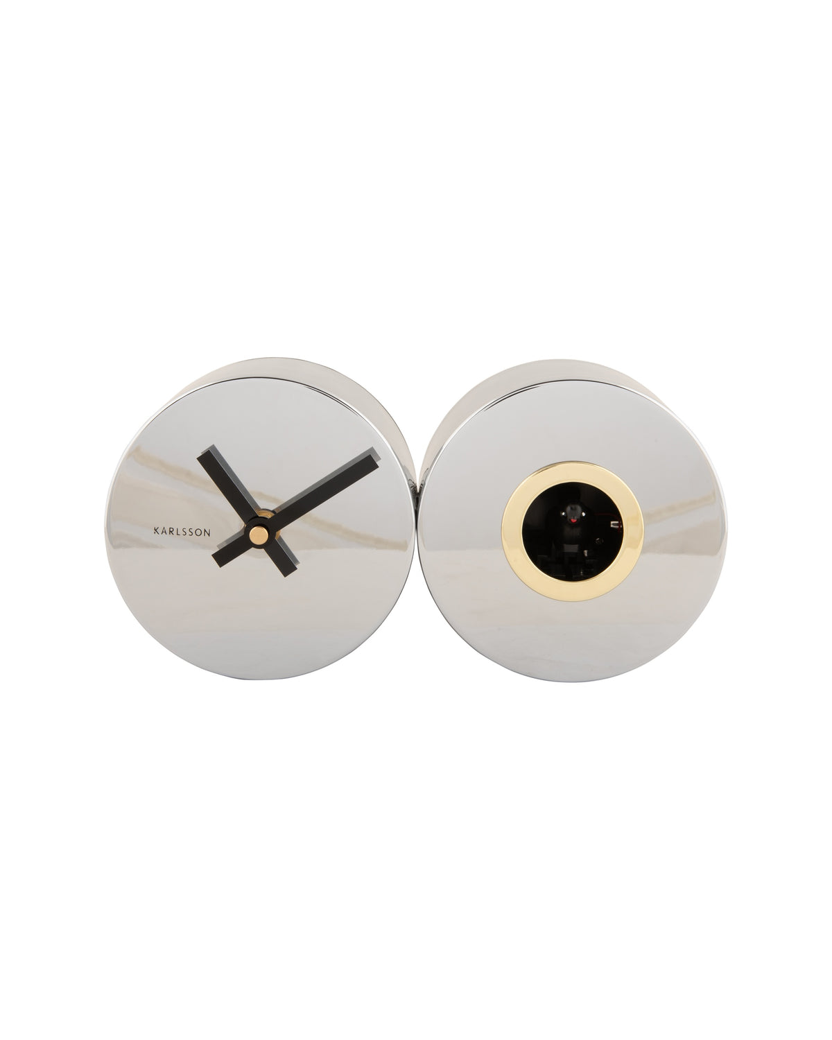 Karlsson koekoeksklok Duo Cuckoo, chrome (verchroomd), vooraanzicht